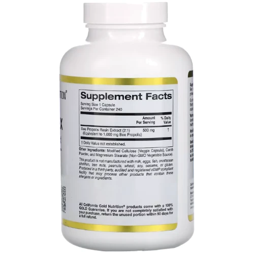 California Gold Nutrition Bee Propolis 2X Concentrated Extract Прополис 2X концентрированный экстракт 500 мг 240 вегетарианских капсул: Форма выпуска Капсулы