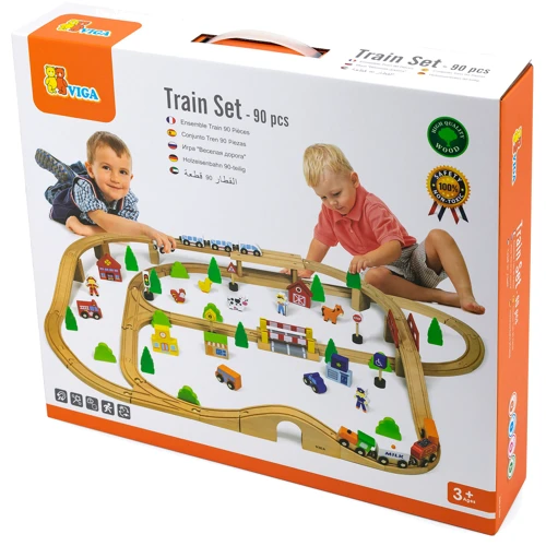 Дерев'яна залізниця Viga Toys PolarB 90 ел (44067): Матеріал дерево