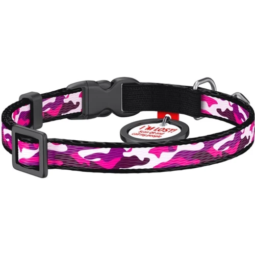 Ошейник для котов WAUDOG Nylon c QR паспортом Розовый камо пластиковый фастекс 10 ммx20-30 см (5273) фото 1