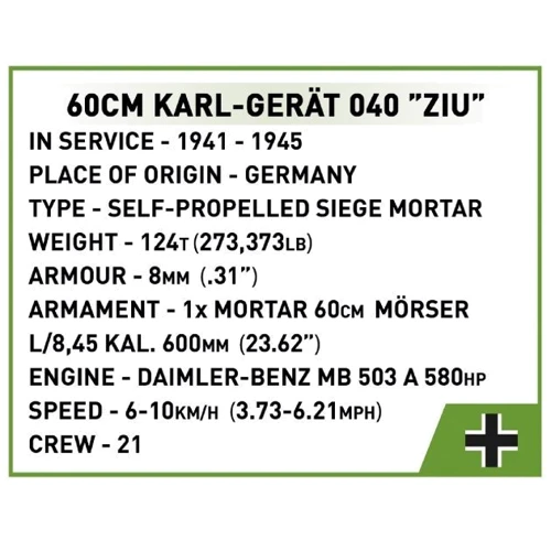 Конструктор Cobi Самохідна мортира Карл 1:28 1574 деталі (COBI-2560): Кількість деталей, шт. 1574