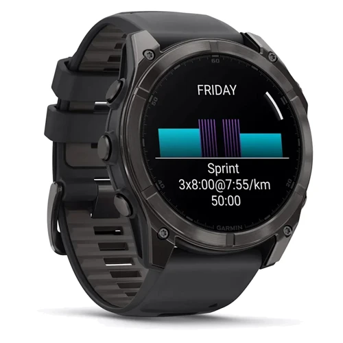 Смарт-часы Garmin Fenix 8 AMOLED 51mm Sapphire Carbon Grey DLC with Black/Pebble Grey Silicone Band (010-02905-21): Время работы до 29 дней