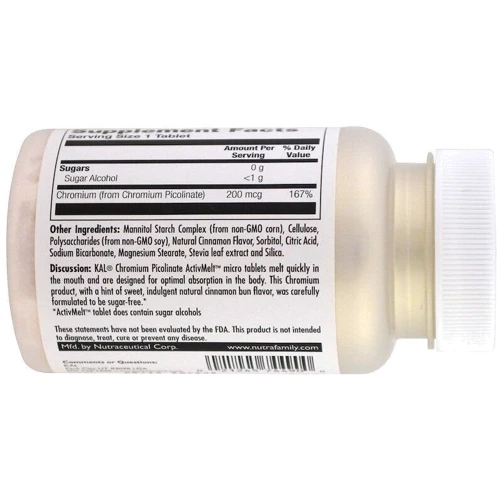 KAL Chromium Picolinate ActivMelt Cinnamon Bun 120 Micro Tablets (CAL-74490): Тип Хром