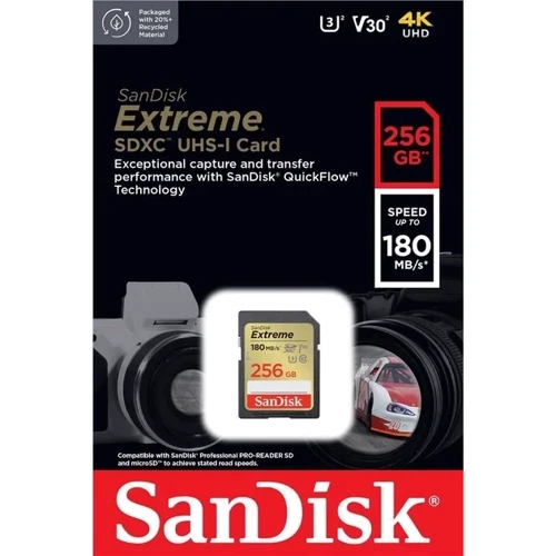 Карта памяти SanDisk 256GB SDXC Class 10 UHS-I U3 V30 Extreme (SDSDXVV-256G-GNCIN): Объем 256 ГБ