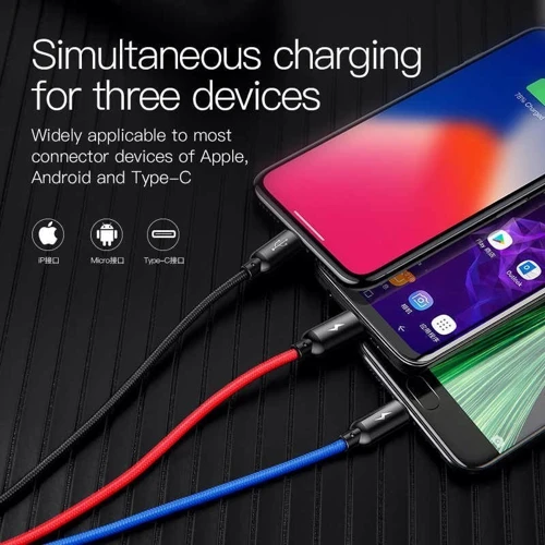 Кабель Baseus USB Cable to Lightning/microUSB/USB-C Three Primary Colors 30сm Black (CAMLT-ASY01) фото 13