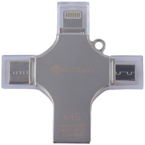 USB-флешка COTEetCI 64GB 4-in-1 Zinc Alloy iUSB Silver (CS5129-64G)