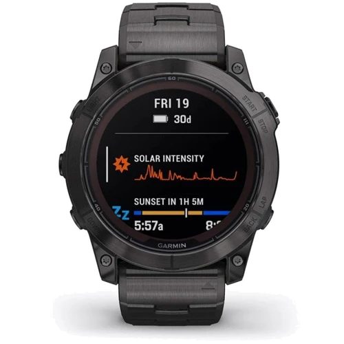 Смарт-часы Garmin Fenix 7X Pro Sapphire Solar Carbon Gray DLC Titanium with Vented Titanium Bracelet (010-02778-30): Время работы до 28 дней