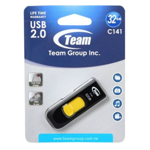 USB-флешка Team 32GB C141 USB 2.0 Yellow (TC14132GY01): Дополнительно ушко для крепления к брелку