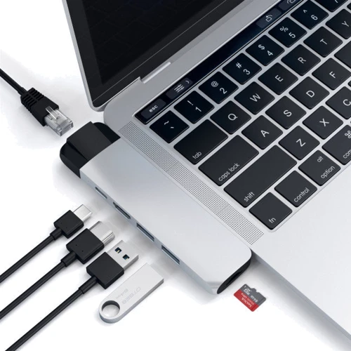 Адаптер Satechi Adapter USB-C to USB-C+micro SD+HDMI+2xUSB3.0+RJ45 Silver (ST-TCPHES) фото 4