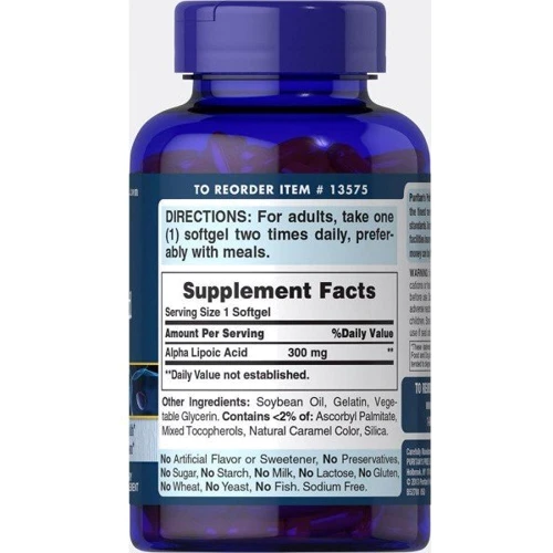 Puritan's Pride Alpha Lipoic Acid 300 mg Альфа-Липоевая Кислота 60 гелевых капсул: Вид Ферментные
