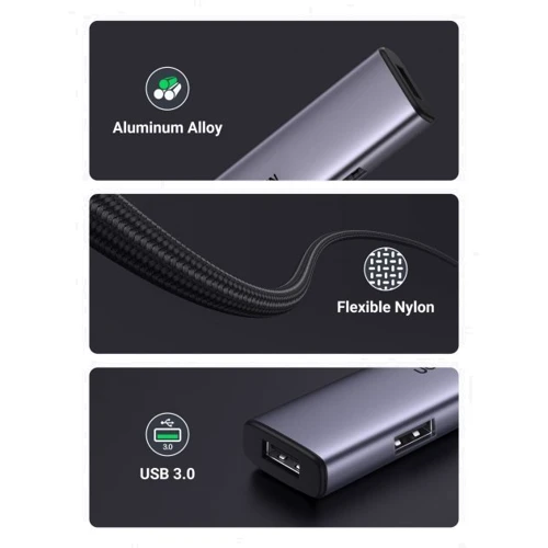 Адаптер Ugreen Adapter CM473 USB-C to 4xUSB3.0 HUB Space Gray (20841): Додаткові роз'єми USB OTG