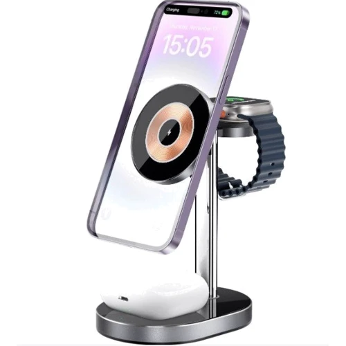 Зарядное устройство WIWU Wireless Charger Stand MagSafe Wi-W003 Black for iPhone 16 I 15 I 14 I 13 I 12 series and Apple Watch