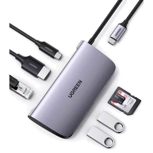 Адаптер Ugreen Adapter CM212 USB-C to USB-C+2хUSB 3.0+HDMI+RJ45+SD Gray (50852) фото 4