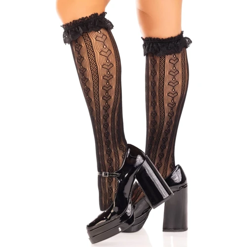 Гольфы ажурные с рюшами Leg Avenue Sweetheart Ruffle Cuff Knee Highs Black