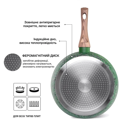 Сковорода Fissman Malachite 20x4.5 см (4310): Кришка в комплекті нет