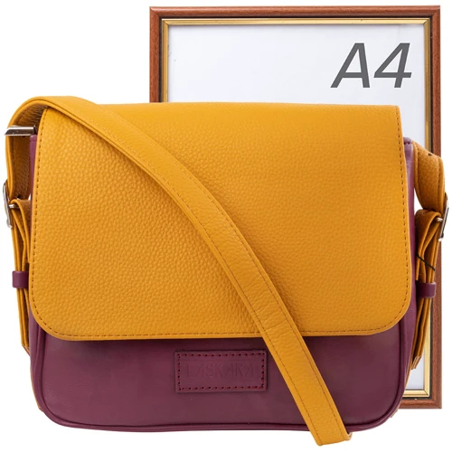Женская сумка почтальонка Laskara разноцветная (LK-10245-yellow-purple): Фактура Зернистая, Матовая, Гладкая