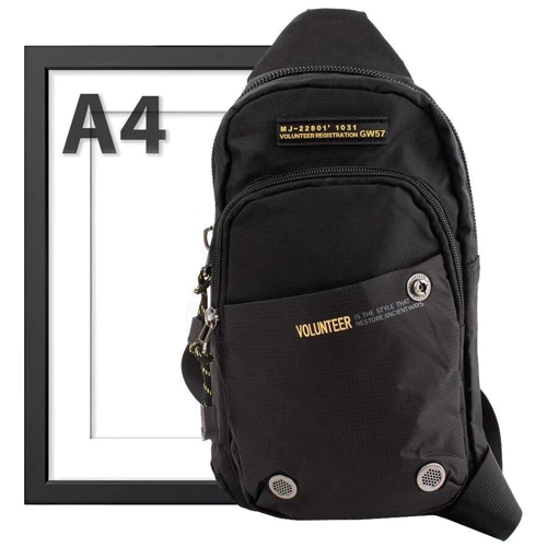 Чоловіча сумка-слінг Volunteer чорна (GB1698-19-black): Тип ручки Без ручки, Плечевой ремень