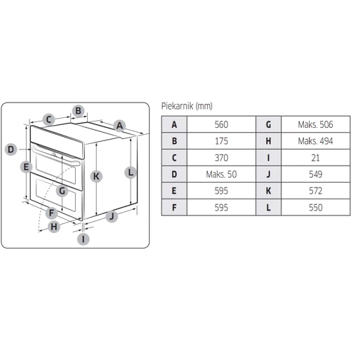 Духова шафа електрична Samsung NV75N7626RB: Розміри 59.5 x 59.5 x 57 см