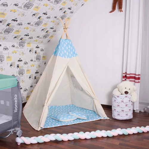 Детская палатка Springos Tipi XXL вигвам бело-голубая (TIP05)