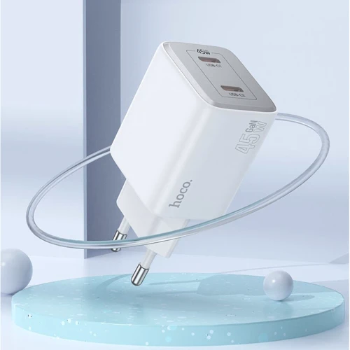 Зарядное устройство Hoco Wall Charger N42 Elogiado 2xUSB-C 45W White with USB-C to Lightning Cable: Тип сетевое