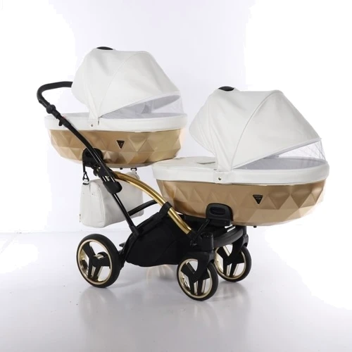 Универсальная коляска для двойни 2 в 1 Junama Mirror Satin Duo Slim 06, белый с золотым (J-MS-DUOs-06): Количество блоков 2