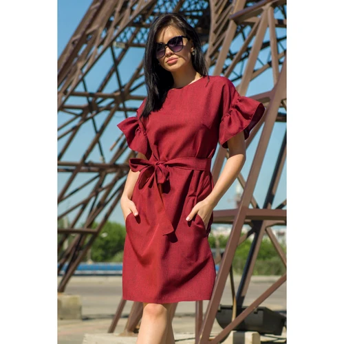 Сукня FLFashion Ліон ЗПП 1136 50 бордове повсякденне до середини стегна: Склад Віскоза, льон