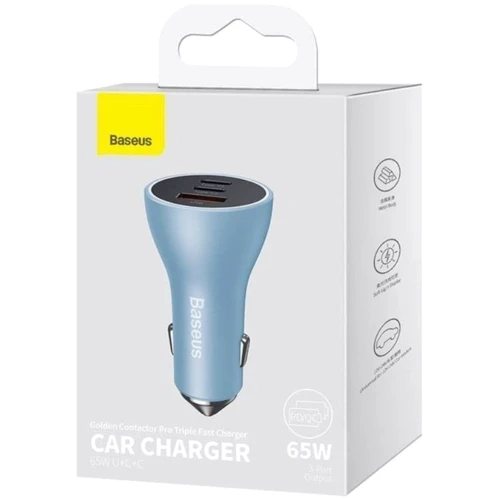 Зарядное устройство Baseus Car Charger USB+2хUSB-C Golden Contactor Pro 65W Blue (CGJP010003) фото 14