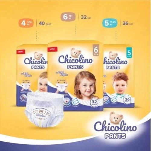 Підгузки-трусики Сhicolino 6 2 пачки по 32 шт (2000998939564): Кількість в упаковці, шт 64