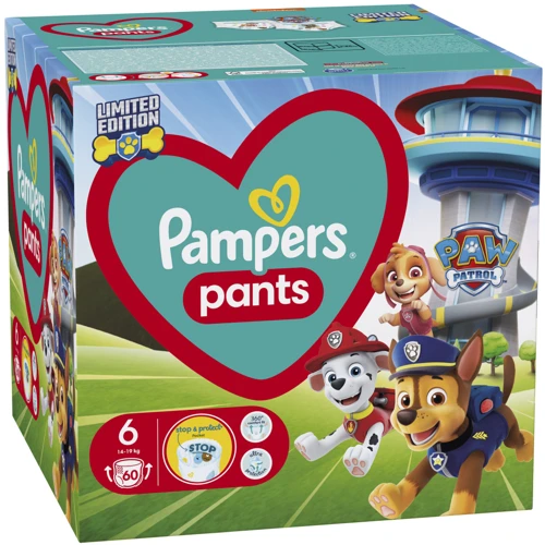 Подгузники Pampers Extra Large Размер 6 (14-19 кг) Paw Patrol 60 шт (8006540863657): Тип Подгузники-трусики