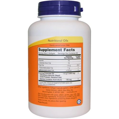 NOW Foods EVENING PRIMROSE 500 mg 100 SGELS Масло примулы вечерней: Тип Масло вечерней примулы