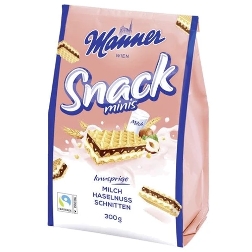 Вафли Manner Snack Minis c молочно-ореховым кремом 300 г (9000331607702)