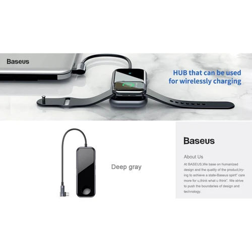Адаптер Baseus Adapter Superlative USB-C to 2xUSB3.0+HDMI+3.5mm Deep Grey with Wireless Charger (CAHUB-AZ0G) for Apple Watch фото 8