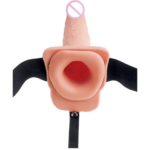 Fetish Fantasy 7.5in Hollow Squirting StrapOn - Полый страпон с имитацией эякуляции (телесный),19х4.8см
