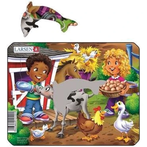 Пазл-вкладыш Larsen "Ферма. Дети и теленок", серия МИНИ (Z11-4)