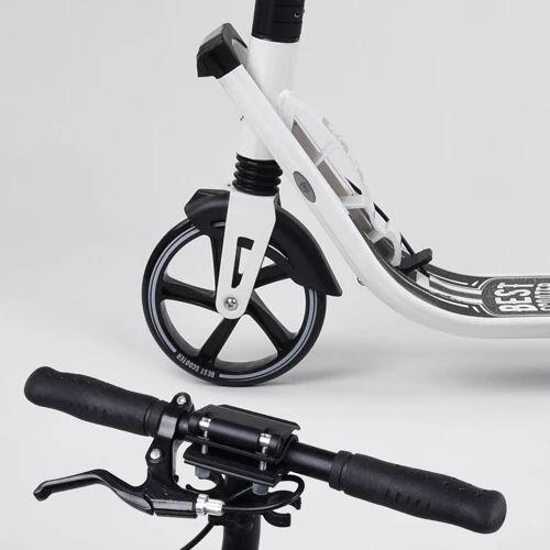 Самокат двоколісний Best Scooter PU колеса, 2 амортизатора, затиск керма, ручне гальмо Black / White (99643): Максимальне допустиме навантаження, кг 100