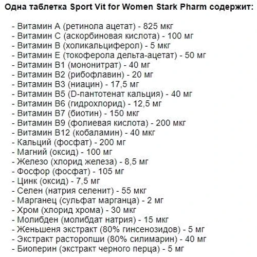 Stark Pharm Sport Vit for Women 60 caps: Пол Унисекс