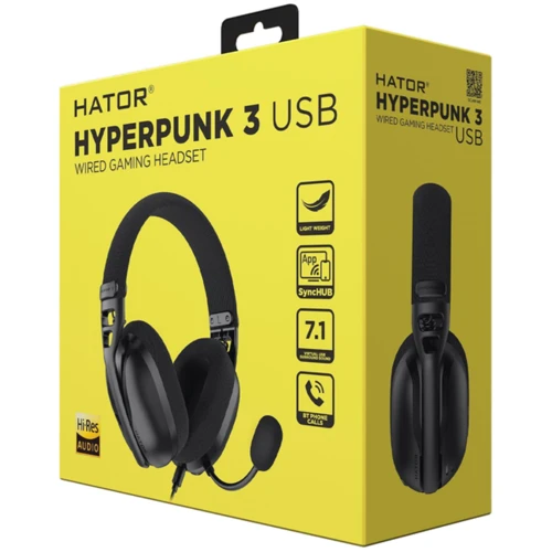 Наушники HATOR Hyреrpunk 3 Hi-Res USB 7.1 Black (ESH10): Тип конструкции полноразмерные