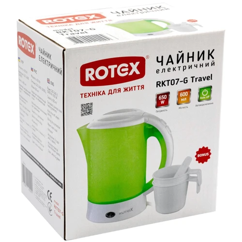 Электрочайник Rotex RKT07-G Travel: Цвет белый, зеленый