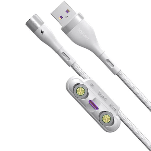 Кабель Baseus USB Cable to Lightning/microUSB/USB-C Zinc magnetic Safe Fast Charging Data 1m White (CA1T3-B02)