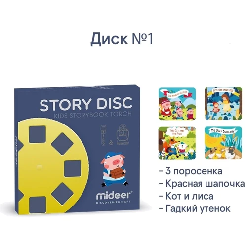 Диск для ліхтариків №1 MiDeer (Троє поросят, Червона шапочка, Кот і лисиця, Гидке каченя) MD1111: Особливості з проекцією