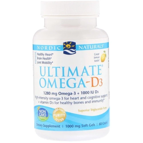 Nordic Naturals Ultimate Omega-D3 Lemon 1000 mg Рыбий жир омега-Д3 со вкусом лимона 60 гелевых капсул