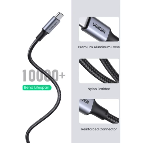 Кабель Ugreen Aluminum USB-C to USB-C 100W 5A 2m Black (70429) фото 3