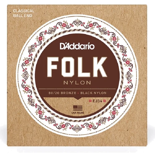 Струна для гитар Комплект струн D'addario EJ34 Folk Nylon 80/20 Bronze Ball End Black Treble
