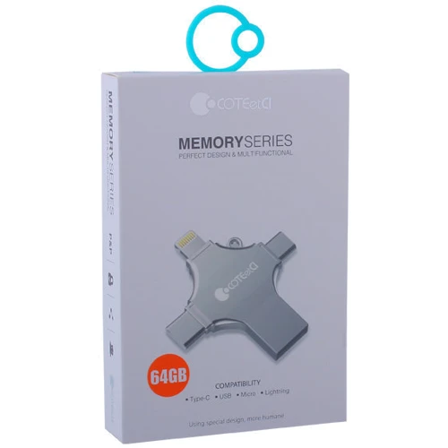 USB-флешка COTEetCI 64GB 4-in-1 Zinc Alloy iUSB Silver (CS5129-64G): Стандарт USB Lightning/Micro USB/Type-C/USB 2.0