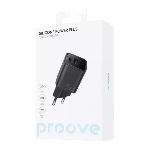 Зарядний пристрій Proove Wall Charger USB-C+USB Silicone Power Plus 20W Black: Кількість USB-портів 2