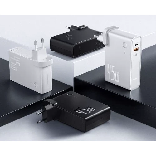 Зарядное устройство Baseus Wall Charger Power Station GaN 2xUSB-C 45W + Power Bank 1000mAh White (PPNLD-F02): Кабель в комплекте USB-C