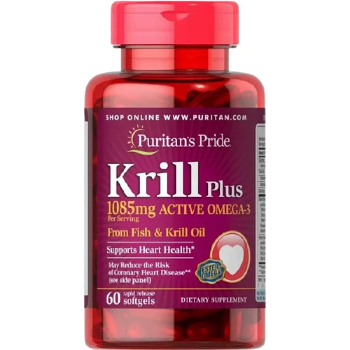Puritan's Pride Krill Oil Plus High Omega-3 Concentrate 1085 mg Масло криля 60 гелевих капсул