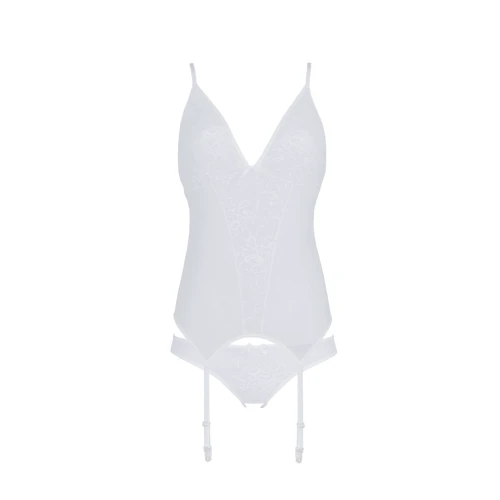 Корсет с пажами, трусики с ажурным декором и открытым шагом Passion Ursula Corset white XXL/XXXL