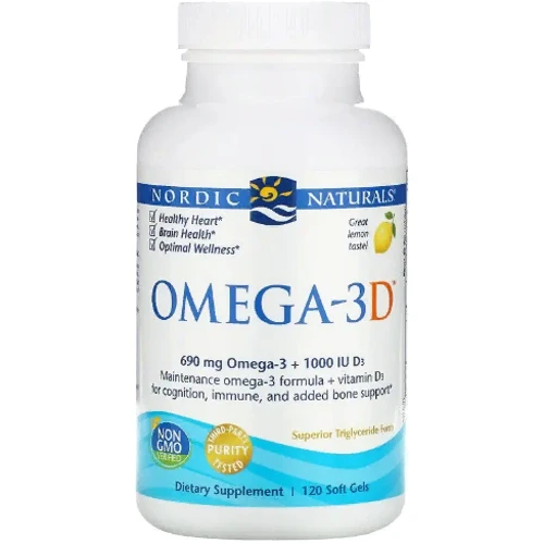 Nordic Naturals Omega-3D 1000 mg Рыбий жир омега-Д3 со вкусом лимона 120 капсул: Форма выпуска Капсулы