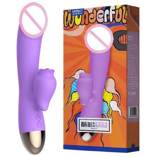 Вибратор-кролик с подогревом и шаловливым язычком для клитора Leten Wonderful Purple