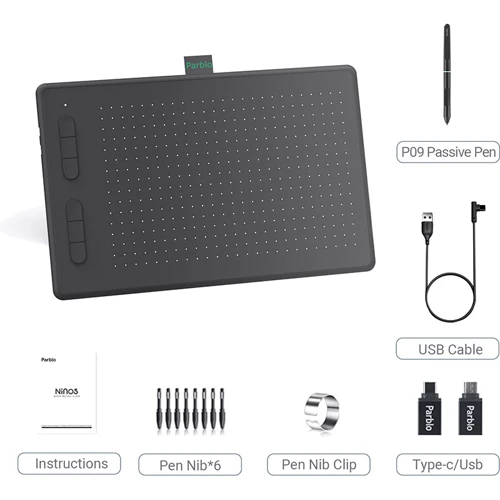 Графический планшет Parblo Ninos N10B Black (N10B): Рабочая поверхность 101.6 x 76.2 мм